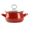 A red enamel pot with a glass lid and silver handles is shown against a white background. Produktbild-Vorschau