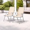 2er Set Garten Klappstuhl Hochlehner Alu - Textilen 7- Positionen Silbergrau/Beige Produktbild-Vorschau