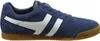 A side view of a blue sneaker with white stripes and a brown sole. Anteprima dell’immagine prodotto