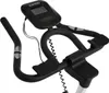 Close-up view of the handlebars and console of an indoor exercise bike. Podgląd zdjęcia produktu