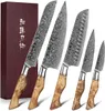 Noże HEZHEN 5 sztuk Santoku Damascus ze stali 67-warstwowej Podgląd zdjęcia produktu 1