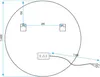A technical drawing of a round mirror with dimensions and mounting instructions. Náhled obrázku produktu