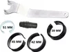 A collection of tools and accessories for a grinder, laid out on a white background. Produktbild-Vorschau