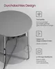 A close-up view of a round side table with integrated power outlets and USB ports, accompanied by descriptive text and icons highlighting its features. Produktbild-Vorschau
