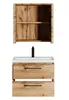 A bathroom vanity set with a sink, faucet, and cabinet, presented against a white background. Produktbild-Vorschau
