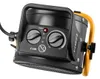 A close-up studio shot of a black and yellow electric heater. Voir les images du produit