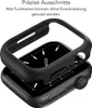 A black protective case is shown hovering over a black smartwatch. Produktbild-Vorschau