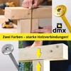 A collage showing different types of screws used for wood connections, with text and logos. Produktbild-Vorschau