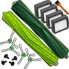 A collection of replacement parts for a robot vacuum cleaner, including brushes, filters, and a small cleaning brush. Voir les images du produit
