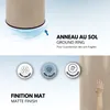Marketing image showing features of a trash can, including a ground ring, anti-odor, anti-trace, and anti-slip features, with a hand reaching towards the trash can. Produktbild-Vorschau