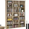 A wooden bookshelf filled with books, CDs, and decorative items. Náhled obrázku produktu
