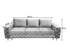 A studio shot of a beige sofa with dimensions indicated by measurement lines and text. Produktbild-Vorschau