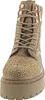 A close-up, front-facing view of a beige lace-up boot with gold embellishments. Produktbild-Vorschau