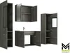 A set of bathroom furniture, including a tall cabinet with a mirror, a wall-mounted cabinet, and a vanity with a sink and cabinet doors, displayed against a white background. Anteprima dell’immagine prodotto