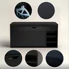 A black shoe cabinet with a cushioned seat on top, shown with close-up details of its features. Náhľad obrázku produktu