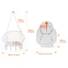 Diagrams showing the dimensions of a white macrame hanging chair and a white cushion. Podgląd zdjęcia produktu