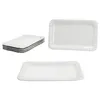 A collage of white rectangular plates with decorative edges, shown from different angles. Produktbild-Vorschau