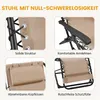 A collage of four close-up images showcasing features of a beige reclining garden chair. Produktbild-Vorschau