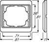 Technical drawing of a single electrical switch or socket frame with dimensions. Produktbild-Vorschau