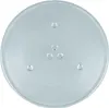 A clear, top-down view of a glass microwave turntable plate on a white background. Produktbild-Vorschau