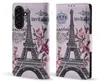 A collage of two images showing a phone case with an Eiffel Tower and floral design. Produktbild-Vorschau