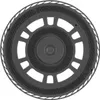 A top-down view of a dark, circular object with a patterned rim and a central raised area. The object has cutouts and textured rings. Náhled obrázku produktu