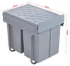A gray built-in trash can with two compartments and dimensions indicated. Podgląd zdjęcia produktu