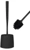 A black toilet brush and holder set is shown against a white background. A close-up of the brush head is also visible. Podgląd zdjęcia produktu