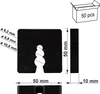 Technical drawing and packaging of black plastic shims with dimensions and quantity. Náhled obrázku produktu