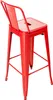 A red metal bar stool with a backrest is shown from a three-quarter angle against a white background. Podgląd zdjęcia produktu