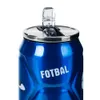 A close-up of a blue thermos in the shape of a soda can with a straw lid. Náhled obrázku produktu