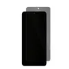 A black smartphone screen protector is shown on top of a smartphone. Produktbild-Vorschau