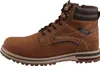 A side view of a brown leather boot. Voir les images du produit