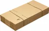 A stack of flat cardboard boxes tied together with black straps. Produktbild-Vorschau