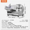 A silver meat slicer is shown with dimensions and specifications listed below. Náhled obrázku produktu