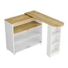 A white and wood-colored kitchen island with shelves and a retractable tabletop, shown from a slightly elevated angle against a white background. Anteprima dell’immagine prodotto