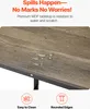 Close-up of a tabletop with water droplets, highlighting its water-resistant feature, with marketing text and icons below. Produktbild-Vorschau