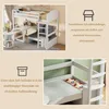 A loft bed with a desk and sofa, featuring storage and a pull-out desk. Produktbild-Vorschau