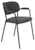 Sessel Jolien im 2er-Set mit grauem Stoffbezug, vertikalem Nadelstreifen-Design und schwarzem Metallgestell, Gesamtansicht.
