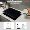 A built-in induction cooktop is shown installed on a countertop, with diagrams illustrating installation and wiring below. Voir les images du produit