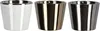 Three ceramic pots of different colors arranged side by side on a white background. Anteprima dell’immagine prodotto