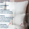 Two white pillows are shown, with text overlay describing product features and specifications. Produktbild-Vorschau