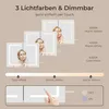 Illustration showing different light color temperatures and dimming options for a mirrored cabinet, with a hand interacting with the touch controls. Produktbild-Vorschau