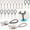 A collage of towel clips and a demonstration of one in use. Produktbild-Vorschau