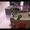 Two characters are on a rooftop, one in green and one in yellow and pink, with large pink letters spelling 'LEGO' in the background. Produktbild-Vorschau