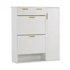 A white shoe cabinet with gold handles against a white background. Produktbild-Vorschau