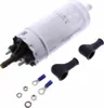 A Bosch fuel pump with associated electrical connectors and protective caps, laid out on a white background. Produktbild-Vorschau
