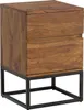 A wooden nightstand with two drawers on a black metal frame, shown against a white background. Podgląd zdjęcia produktu
