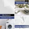 A collage of four images showcasing a white tablecloth with different features highlighted. Produktbild-Vorschau