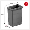 A dark gray trash can insert with dimensions indicated. Náhled obrázku produktu